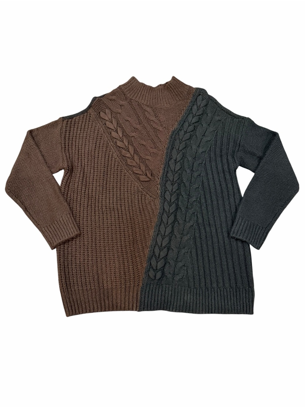 Simply Vera Vera Wang Colorblock Cable Knit Sweater XL Brown Black Chunky